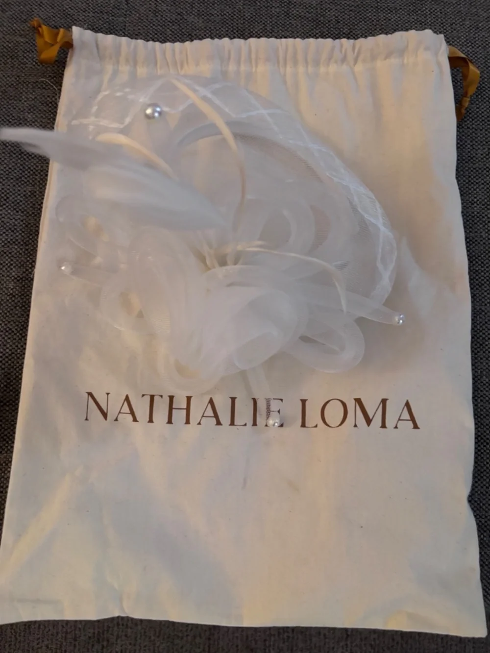 Nathalie Loma Ivory Tulle Fascinator with Feathers & Mesh